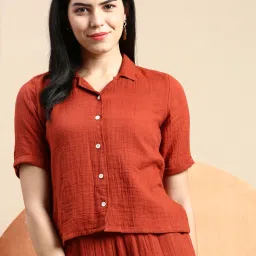 Women Regular Fit Solid Lapel Collar Casual Shirt-image-78
