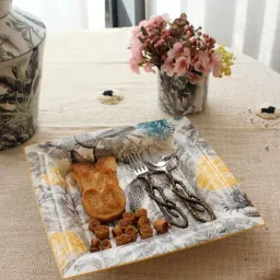 izzhaar Snow Leopard Premium Serving Platter, Versatile 12.5 Inch Durable Fine Bone China Square Tray Plates-picture-1