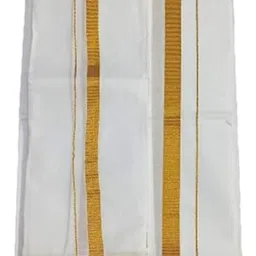 house of common Men's Cotton Single Dhoti with Angavastram combo | Pack of 1 Self Design Men Dhoti-image-5