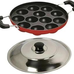 Appam Patra/Maker Hammer-Tone Coating Paniarakkal with Lid_34 with Lid 1 L capacity 25 cm diameter-image-74
