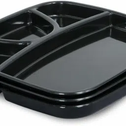 Partition Plate Microwave Safe, Unbreakable , Big Size, 3 Pcs ,Black Color Sectioned Plate-image-20