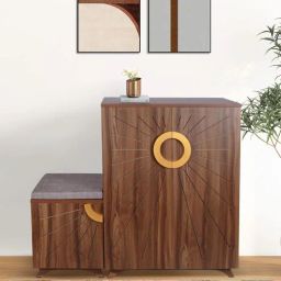 casacraft from pepperfry Ariel 23- Pairs 3 Door Shoe Cabinet Walnut Finish With Seating-picture-17