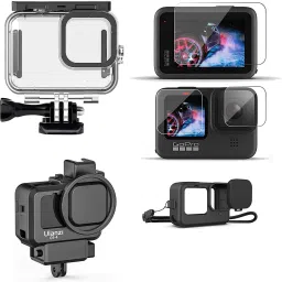 Hiffin HF Accessories Kit for Go Pro Hero 9 Black with Protective Housing + Ultra Clear Tempered Glass Screen Protector + Lens Protector + HD Front Display Lens Protector + Silicone Case Underwater Camera Housing-23
