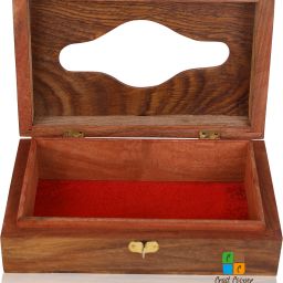 Handmade Sheesham Wooden Tissue Box with Brass Inlay and Velvet Interior Container Serving Set-25