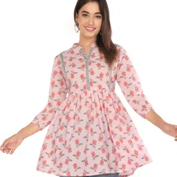 Casual Bell Sleeves Floral Print Women Pink Top-image-53