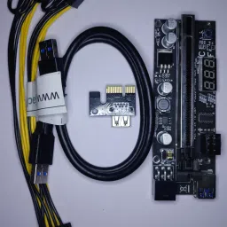 Jack and Rex GPU RISER WITH TEMPRATURE SENSOR and PCIE SPLITTER 8-Pin Female to 2(6+2) Pin Male Pin UPGRADED 2021 (BLACK) VER 012X PLUS COMBO/ 16x to 1x Power PCIe Riser Adapter 80cm USB 3.0 Cable DDR2 1 GB NVIDIA Chipset 1200 bit 1200 MHz Graphics Card image 2