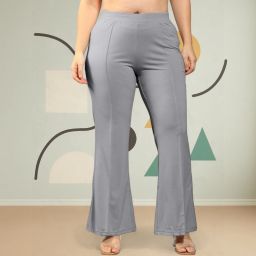 Women Loose Fit Grey Polyester Trousers-image-2