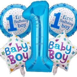 Solid 1st Birthday Boy Theme Foil Balloon Set- Pack of 5 Blue Balloon-9