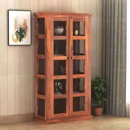 Sheesham Wood Bookshelf with Glass Door for Home Library Solid Wood Close Book Shelf-picture-15