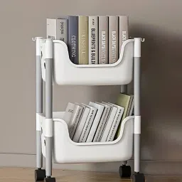 Plastic Metal 2 Shelf Book Shelf Organizer Basket Organizer Multipurpose Metal Close Book Shelf-image-86