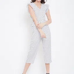 DODO & MOA White & Black Polka Dots Printed Ruffles Capri Jumpsuit-picture-16