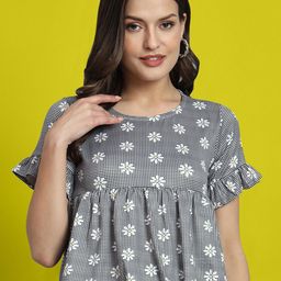 Dream Beauty Fashion Floral Printed Gathered Detailed A-Line Top-19