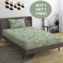 yaakholic (B1G1) Green Floral 144 TC Cotton Blend Single Bedsheets with Pillow Covers-picture-18