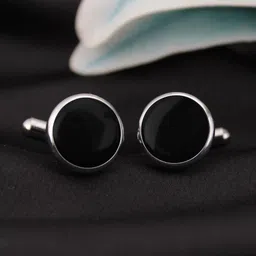 Kavove Men Black & Silver-Toned Metal Round Cufflinks-image-28