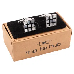 The Tie Hub Silver-Plated Checked Mother Of Pearl Square Cufflinks-44