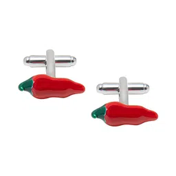 bodha Silver-Plated & Red Chilli Shaped Cufflink-image-43