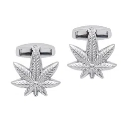 bodha Rhodium Silver Plated Leaf Design Cufflinks-image-21