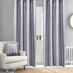 saral home Beige Polyester Geometric 7 ft Light Filtering Eyelet Door Curtain-picture-16