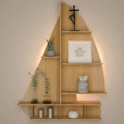 vibecrafts Ship Backlit Designer Natural Wood Wall Shelf-picture-31