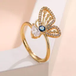 WHITE LIES Copper Plated Rhinestones Evil Eye Butterfly Ring-42