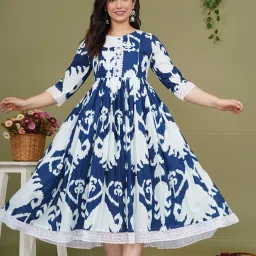 Women Fit and Flare Blue Below Knee Dress-image-0