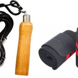 Weightlifting Wristband with Adjustable Wooden Skipping Rope Fitness Accessory Kit Kit-image-0