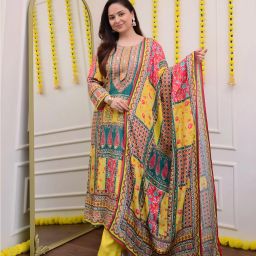 KRISHNA APPARES Embroidered, Printed, Floral Print Kurta, Trouser/Pant & Dupatta Set-image-81