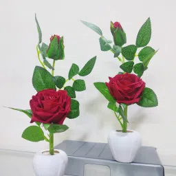 Maroon Rose Artificial Flowerwith Pot-27