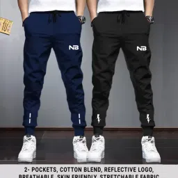 Pack of 2 Men Printed Blue, Grey Track Pants-picture-16