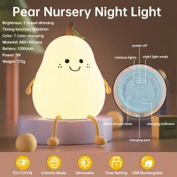 nairo Cute Pear Lamp Rechargeable Color Changing LED Night Light with Touch Sensor Night Lamp image 3
