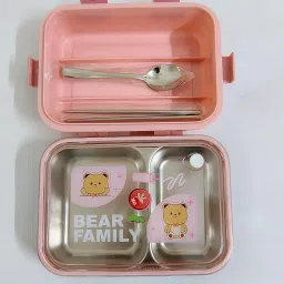 StainlessSteel 2Compartment Pink Bear Lunchbox 750ml _KYNEW227 2 Containers Lunch Box-18
