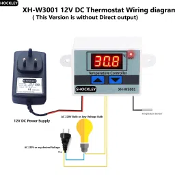 shockley electronics XH-W3001-50 to 110c Intelligent Digital Thermostat temperature controller combo XH-W3001 (12V Without Direct Output) + 12V 2AMP Adapter + FAN + Alligator Clips Multipurpose Controller image 2