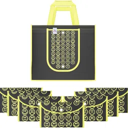 heart home Pack of 8 Smile Print Foldable Grocery/Shopping Bags For Women | Black & Yellow-picture-3