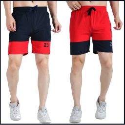 Pack of 2 Color Block Men Dark Blue, Red Sports Shorts-image-99