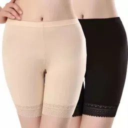 Pack of 2 Solid Women Black, Beige Cycling Shorts-26
