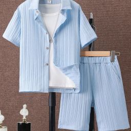 Men Shirt & Pyjama set Light Blue Solid-image-36