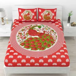 uniqchoice Red Traditional 120 TC Cotton Queen Sized Bedsheet with 2 Pillow Cover-picture-25