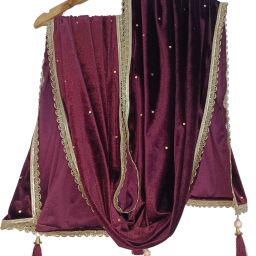 Velvet Self Design Purple Women Dupatta-image-32