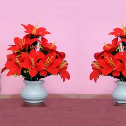 Artificial Flowers Plants For Decor Home Office & Shop Table Red Lily Artificial Flower with Pot-image-91