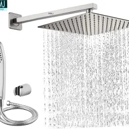 AMJ COMBO of SS304 UltraSlim High Pressure Rainfall Shower Head With Shower Fit Arm HandShower (ABS),SS304 1.5mtr Tube And Hook 10X10+24Inch Arm+HandShower Set)-picture-17