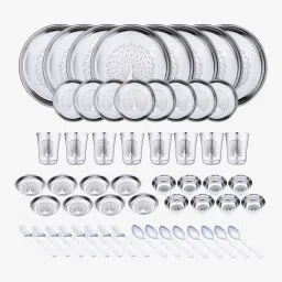 Pack of 56 Stainless Steel Laser Printed Peacock Design (Serves 8) Dinner Set-image-28