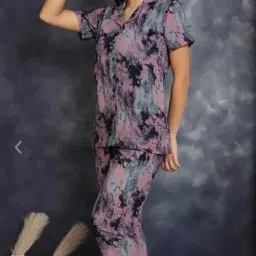 Women Shirt & Pyjama set Brown, Black, Beige Printed-image-37
