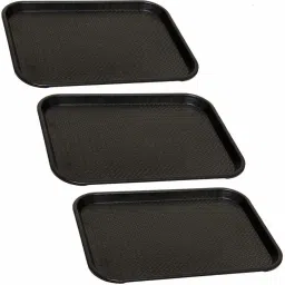 Plastic Serving Tray Platter Rectangular Shape Plastic Trays for Drink Breakfast Tea Dinner Coffee Salad Food for Dinning Table Home Kitchen 11x14 Inches Black - set of 3 Tray-1