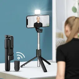 englon Wireless 360 Degree Mini Selfie Stick LED Fill Light, 3 in 1 Multifunctional Foldable Extendable Monopod Tripod with Bluetooth Remote Control Single Gimbal for Camera, Mobile image 5