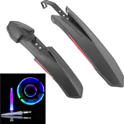 Bicycle Front & Rear Mudguard With Iron Fitting With Cycle Multicolor Tyre Light Full Length Front & Rear Fender-image-40