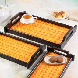 Babur Orange and Yellow Large Wooden Tray Tray Serving Set-image-49