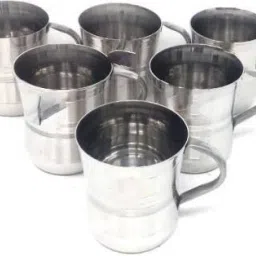 (Pack of 6) (Pack of 6) Stainless Steel Damru Cup/Glassy/Mug for Coffee and Tea - Set of 6 Piece - 200 ml Each (Silver) (Made in India) Glass Set (200 ml, Steel) Glass Set Shot Glass-35