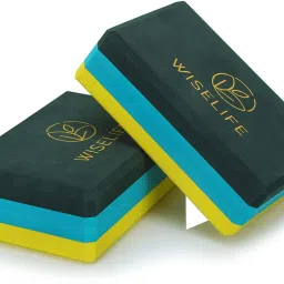 Blue green Pro Yoga Blocks + Yoga Belt | High Density Premium TPE Foam Material- Yoga Blocks-picture-5