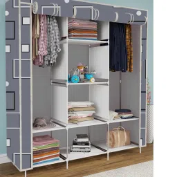 8 Shelf Foldable Collapsible Wardrobe Storage Organizer Almirah Cloth Rack Carbon Steel Collapsible Wardrobe-2