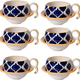 Pack of 6 Ceramic Ceramic Tea Cups with Saucers, Yellow Color, Pack Of 6-image-3